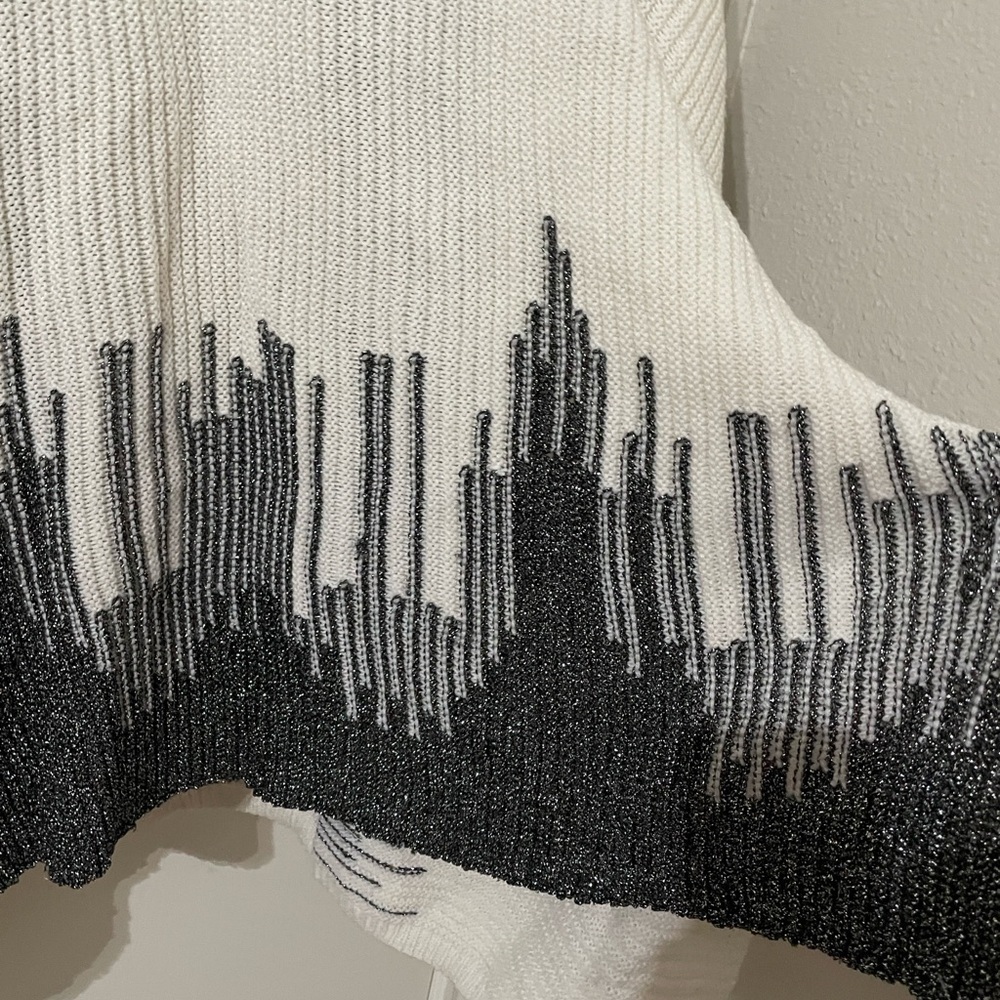 Avenue Boho Ivory & Metallic Silver Knit Poncho Wrap Cardigan - Plus Size - Picture 7 of 8
